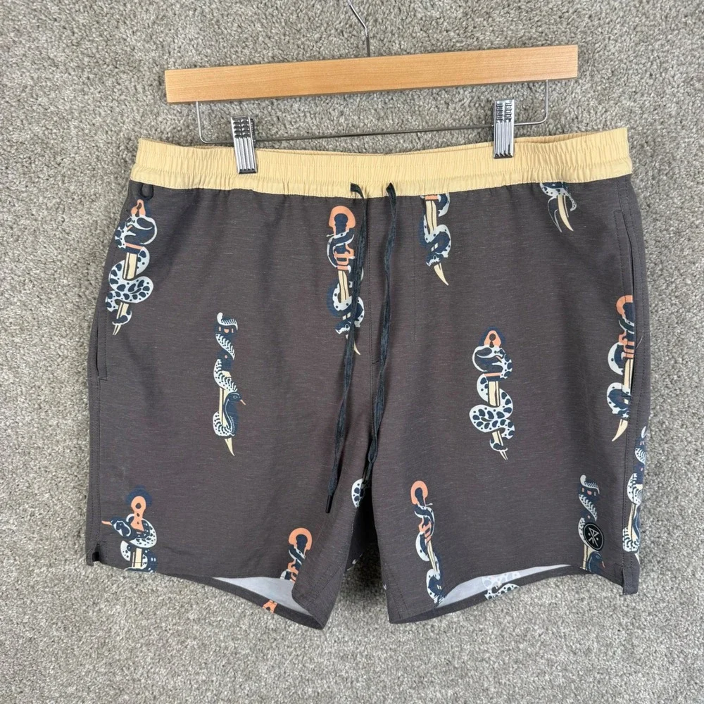 Roark Serrano Snake Dagger Board Shorts Mens Large‎ Charcoal Grey Hemp Stretch